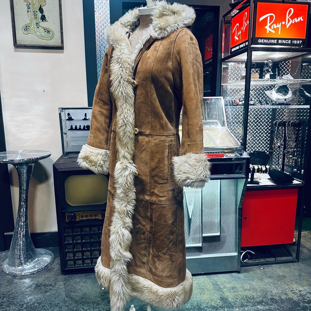 The Leather Gems vintage lamb skin genuine shearling hooded Penny Lane coat